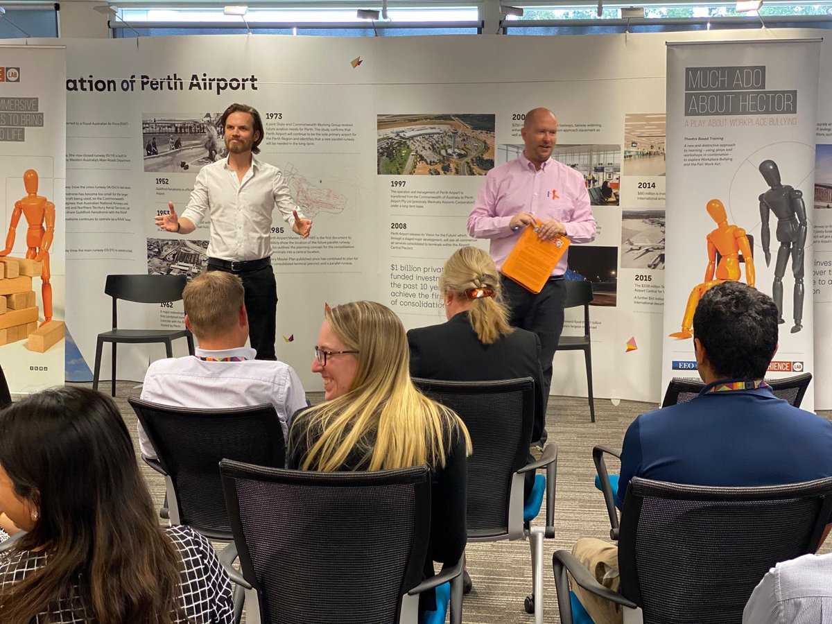 theexplab's tweet image. On Tuesday we delivered the Corporate Theatre piece, Connor's Hard Work, to @PerthAirport.  Participants spent the morning exploring discrimination &amp;amp; inclusion, along with practicing asking powerful questions to understand the difference between fact &amp;amp; story. #harmonyweek