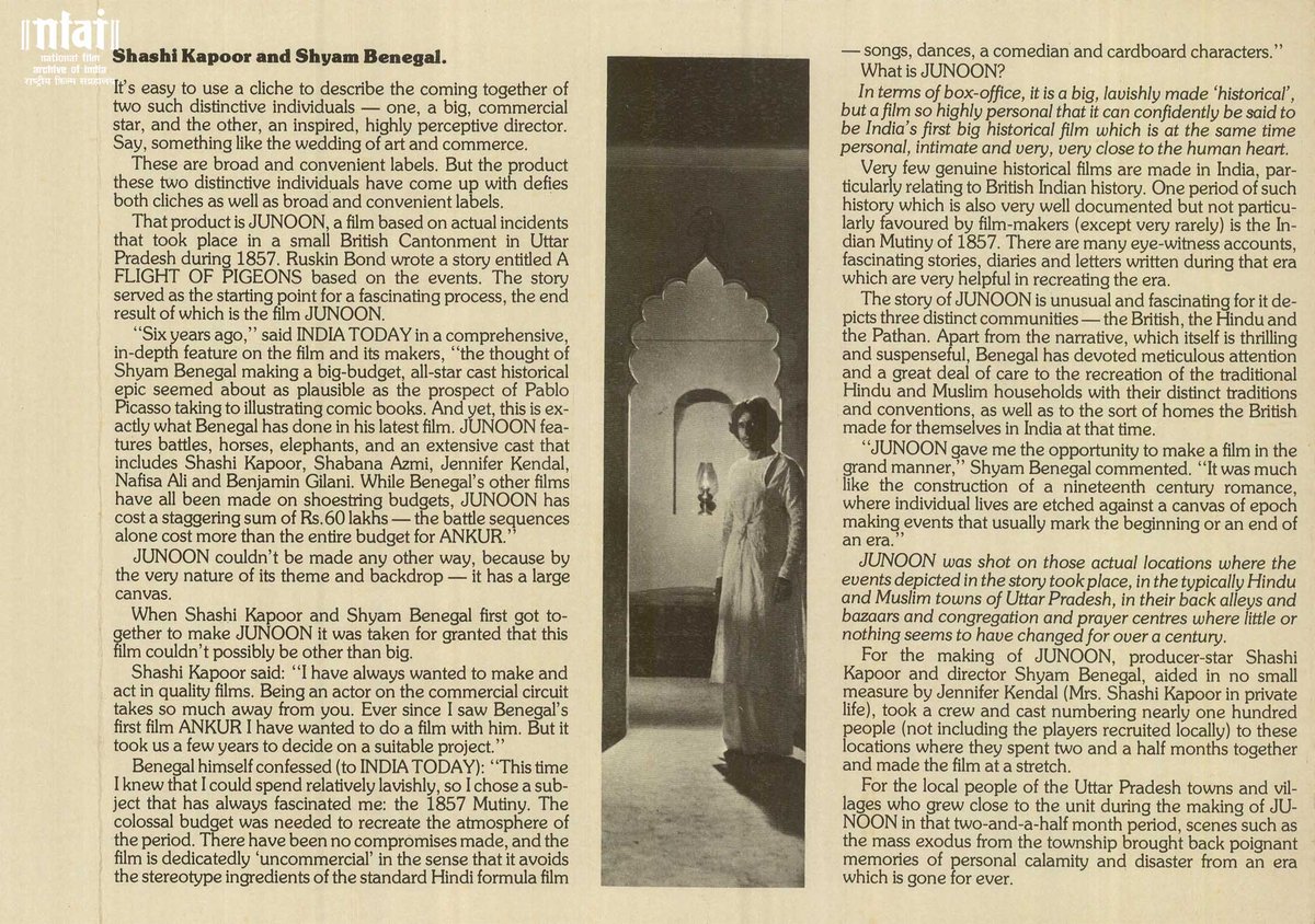NFAIOfficial's tweet photo. Remembering beloved #ShashiKapoor on his birth anniversary. Shyam Benegal’s #Junoon (1978) marked his debut as a producer. Check out his character description and an excerpt from the #SongBooklet of the film.
#FaceOfTheWeek https://t.co/8l34U97tUj