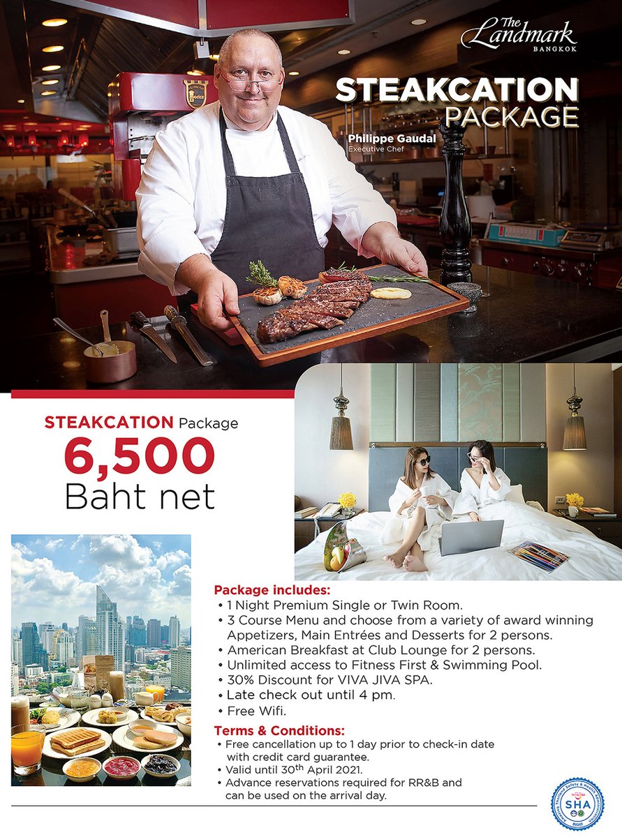 thelandmarkbkk's tweet photo. Checkout our newest promotion #Steakcation Combining the exquisite cuisine of our newly renovated Rib Room & Bar Steakhouse with a one night stay including breakfast for two for the incredible price of THB6,500net.
#RibRoomAndBarSteakhouse #Steakhouse #MichelinGuide2021 https://t.co/yfXLyX02D2