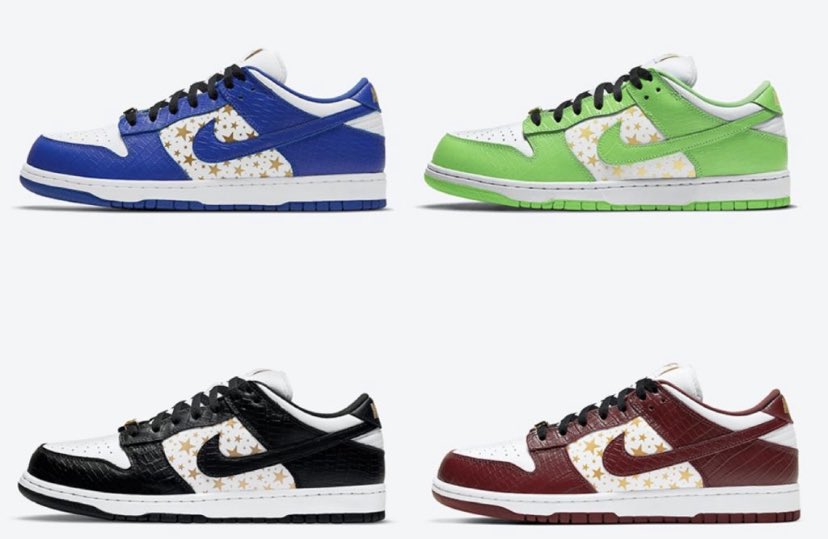 premiumking2010's tweet photo. SUPREME × NIKE SB DUNK LOW 
高額買取！

本日店舗持ち込み優遇！
原宿駅徒歩３分
黒120000円〜125000円前後
青120000円〜125000円前後
緑150000円前後
茶120000円前後

集まり次第終了します
DMorTELにてご連絡下さい
0364512637

#supremedunk
#nikedunk買取
#readymadenike https://t.co/IRKCKkzno3
