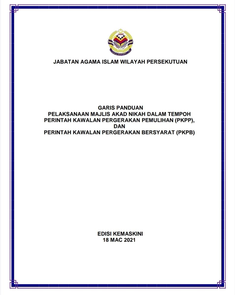 Jawi Official A Twitteren Alhamdulillah Di Dalam Sop Terbaru Kami Yang Dikemaskini Berkuatkuasa 18 Mac 2021 Kehadiran Ke Majlis Akad Nikah Di Masjid Masjid Di Wilayah Wilayah Persekutuan Dibenarkan Tidak Melebihi 50 Orang Tertakluk