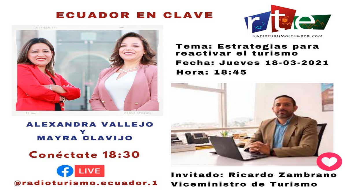 radioturismoec's tweet photo. 🗣️Dialogaremos con el Viceministro de @TurismoEc @RicardoTurismo1 sobre las estrategias emprendidas por el gobierno nacional para reactivar el #turismo🇪🇨
🎙️#EcuadorEnClave con @MayraClavijoM y Alexandra Vallejo por▶️https://t.co/1UwCw8PipY y vía Facebook Live
#RTE #TuRadioOnLine https://t.co/2mqOpGX8KK