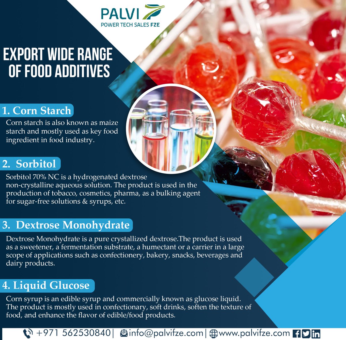PalviFze's tweet photo. We export wide range of food additives such as:
1) Croen starch 
2) Sorbitol 
3) Dextrose Monohydeate 
4) Liquid glucose 
Please inbox us : info@palvifze.com with quantity, grade and port details.
#PalviFZE  #export #import #EXIM #global #distribution #supplier #SouthAfrica https://t.co/ldddSveWUP