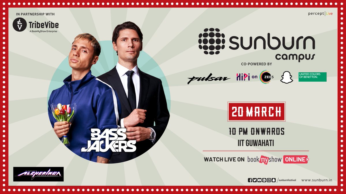 TribeVibeLive's tweet photo. (Continue..)

Link: https://t.co/8OhlUImNxf
RSVP: https://t.co/N6Mv3SwXB5

@my_pulsar @HiPiOnZee5 @Snapchat @benetton_india

#TribeVibe #SunburnFestival #BookMyShow #BajajPulsar #Pulsar #UnitedColorsofBenetton #HiPiOnZee5 #PerceptEMC #PulsarTribe #Alcheringa #IITGuwahati https://t.co/sd0uZcIk2k