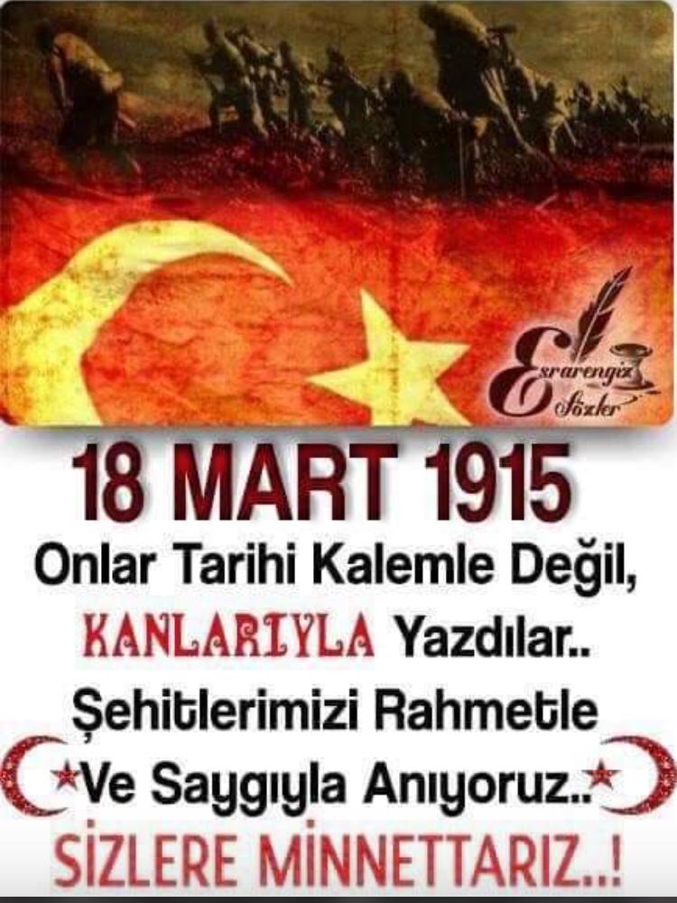 18 Mart #CanakkaleZaferi 'nin 106. yıl dönümünde; vatanımızın bütünlüğü ve milletimizin bağımsızlığı uğruna canlarını veren tüm şehitlerimizi, Gazi Mustafa Kemal Atatürk’ü ve silah arkadaşlarını rahmet ve minnetle anıyoruz.🇹🇷 #CanakkaleGecilmez <a href="/sefikaygol/">Şefik AYGÖL</a> <a href="/TCNufus/">Nüfus ve Vatandaşlık İşleri Genel Müdürlüğü</a> <a href="/metinozyurt25/">Metin ÖZYURT</a>