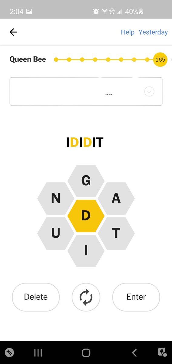 I finally did it!!! My first Queen Bee! Sad I didn't get to celebrate with a pop-up bee box, but so happy I did it! #hivemind #nytspellingbee #spellingbee