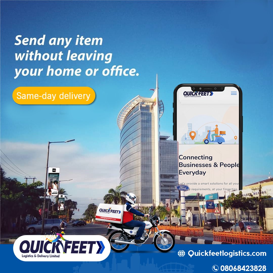 Quickfeetltd's tweet photo. Send any item from the comfort of your home or office with #QuickfeetLogistics. 
📦 Book now &amp; enjoy cheaper rates off all your deliveries. 

#QuickfeetLogistics #ExpressDelivery https://t.co/mkvpEzTNRM