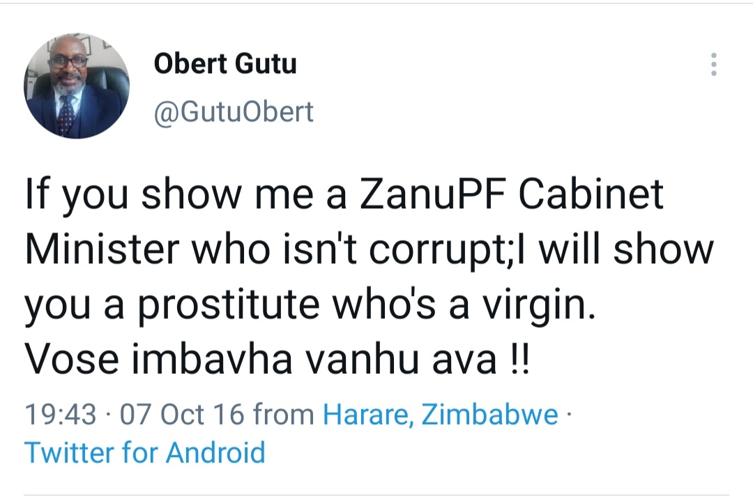@GutuObert So you still stand by your tweet that All Zanu PF Cabinet Ministers (including @edmnangagwa) IMBAVHA?