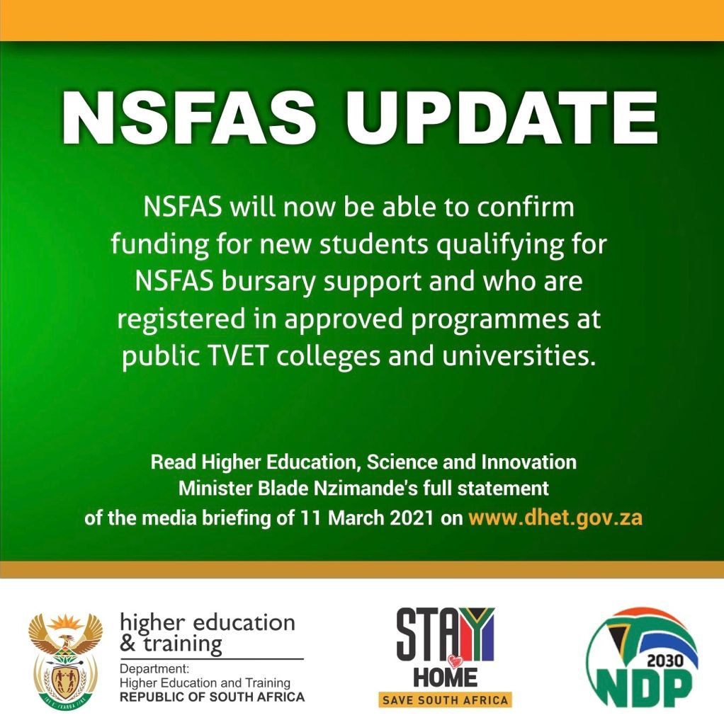 ReginahMhaule's tweet photo. Take note of important information from @HigherEduGovZA for all higher education students #NSFAS #witsprotests #Witsasinamali @DBE_SA https://t.co/IkevKPn8vk