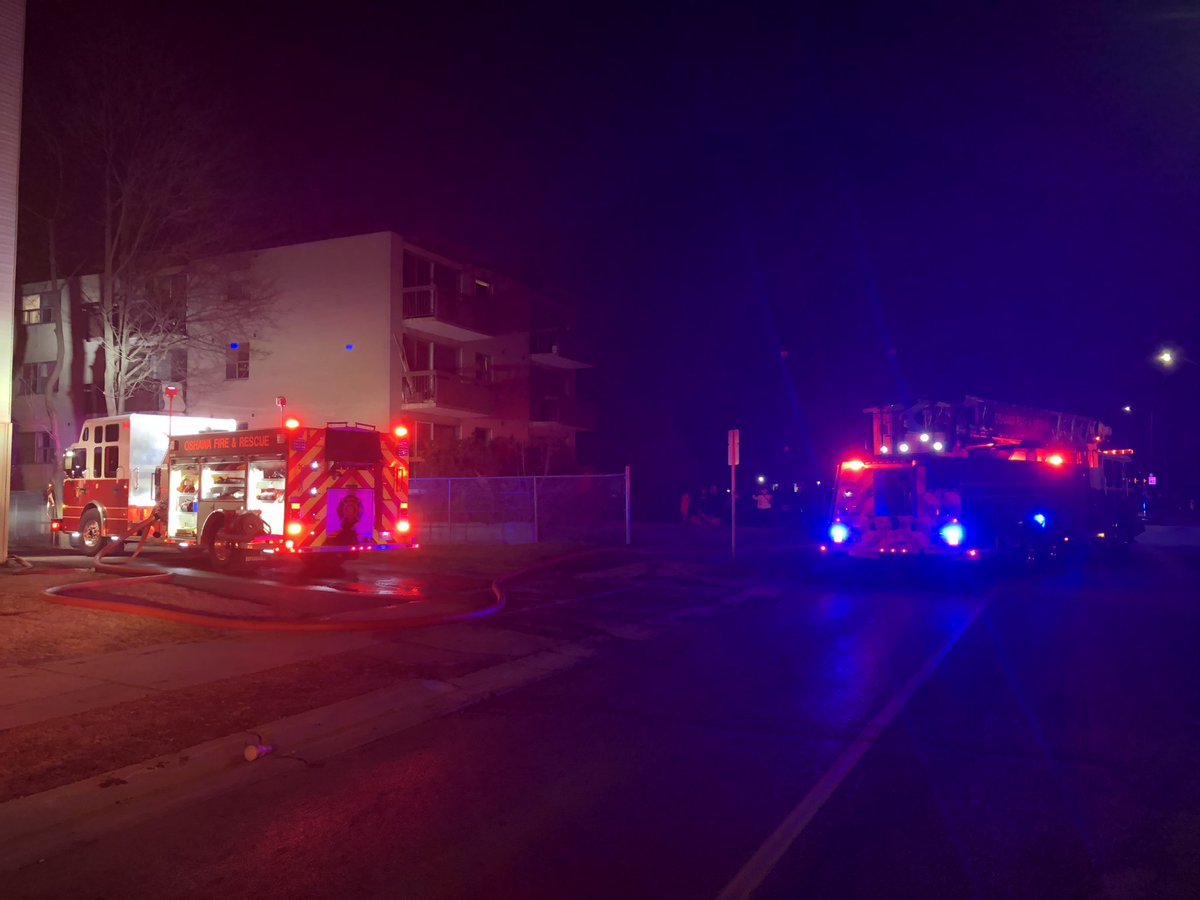 OshawaFire's tweet photo. Crews have knocked the fire down at this time and remain on scene conducting overhaul operations. @oshawacity @iafflocal465 https://t.co/4ksU4km81i