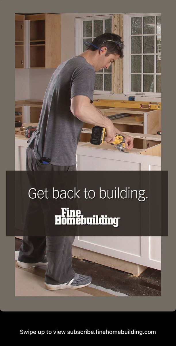 This perfectly captures the state of fine homebuilding. A guy wearing sweats and running shoes playing contractor.