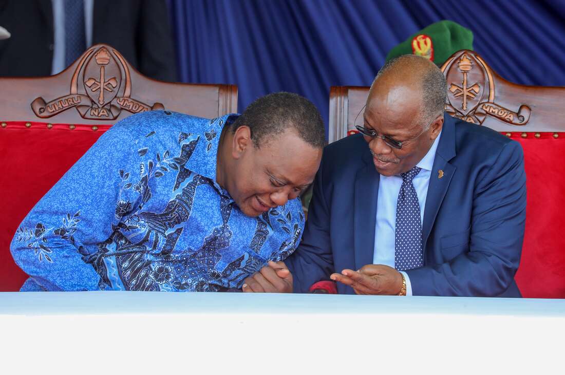 The_EastAfrican's tweet photo. KENYA'S PRESIDENT Uhuru Kenyatta orders seven-day national mourning for fallen Tanzanian President John Magufuli; EAC and Kenyan flags to fly at half-mast. #RIPMagufuli https://t.co/gnJ0VxgVxL