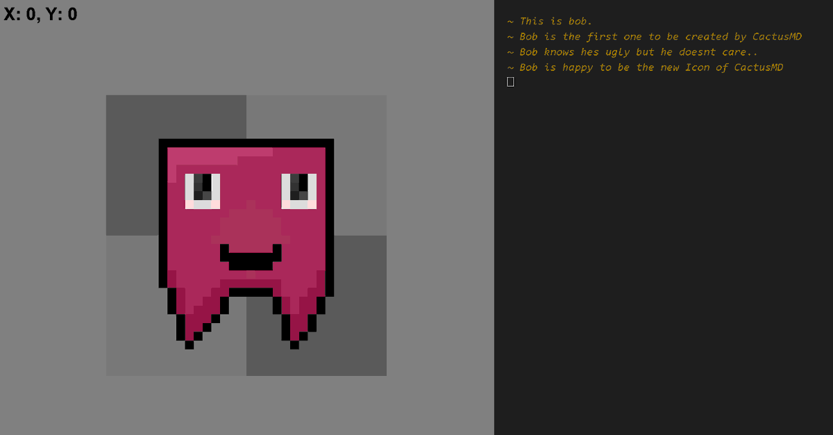 CCoder131's tweet image. CactusMD is my new little project. It's a console-controlled #pixelart porgram. It's still in a really early phase but you have the essentials like bucket-filling in areas, saving images, mirroring and more. I might release a demo of it. #gamedev #Software