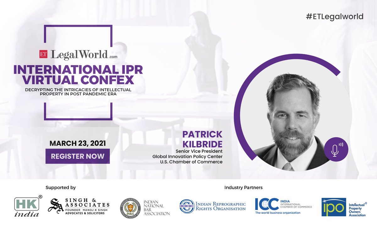 ETLegalworld (@etlegalworld) on Twitter photo We are pleased to welcome Mr. Patrick Kilbride , Senior Vice President- <a href="/globalIPcenter/">Global Innovation Policy Center (GIPC)</a>, <a href="/USChamber/">U.S. Chamber</a>, as a distinguished speaker at ETLegalworld āInternational IPR Virtual Confexā on 23rd March, 2021. Join us!
Register now- bit.ly/307cBab?=agtwi⦠We are pleased to welcome Mr. Patrick Kilbride , Senior Vice President- <a href="/globalIPcenter/">Global Innovation Policy Center (GIPC)</a>, <a href="/USChamber/">U.S. Chamber</a>, as a distinguished speaker at ETLegalworld āInternational IPR Virtual Confexā on 23rd March, 2021. Join us!
Register now- bit.ly/307cBab?=agtwiā¦