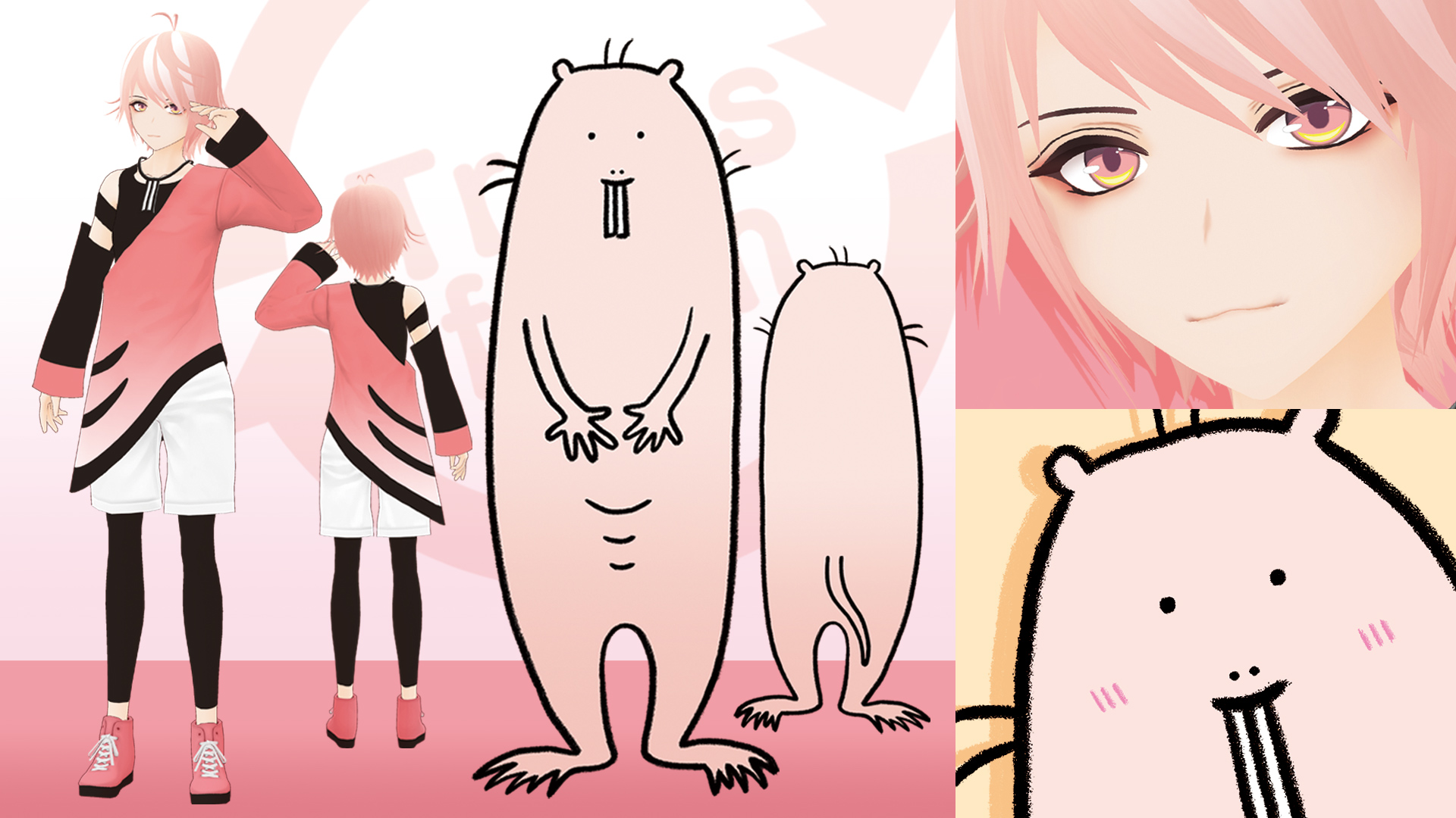 ハダカデバネズミ あっ 立ち絵並べたらネズミ姿の僕のサイズ感が全く伝わらない感じになってしまった まためちゃくちゃデカい説が流れてしまう 人間172cmでネズミ13cmだからねっ ねっ Twitter