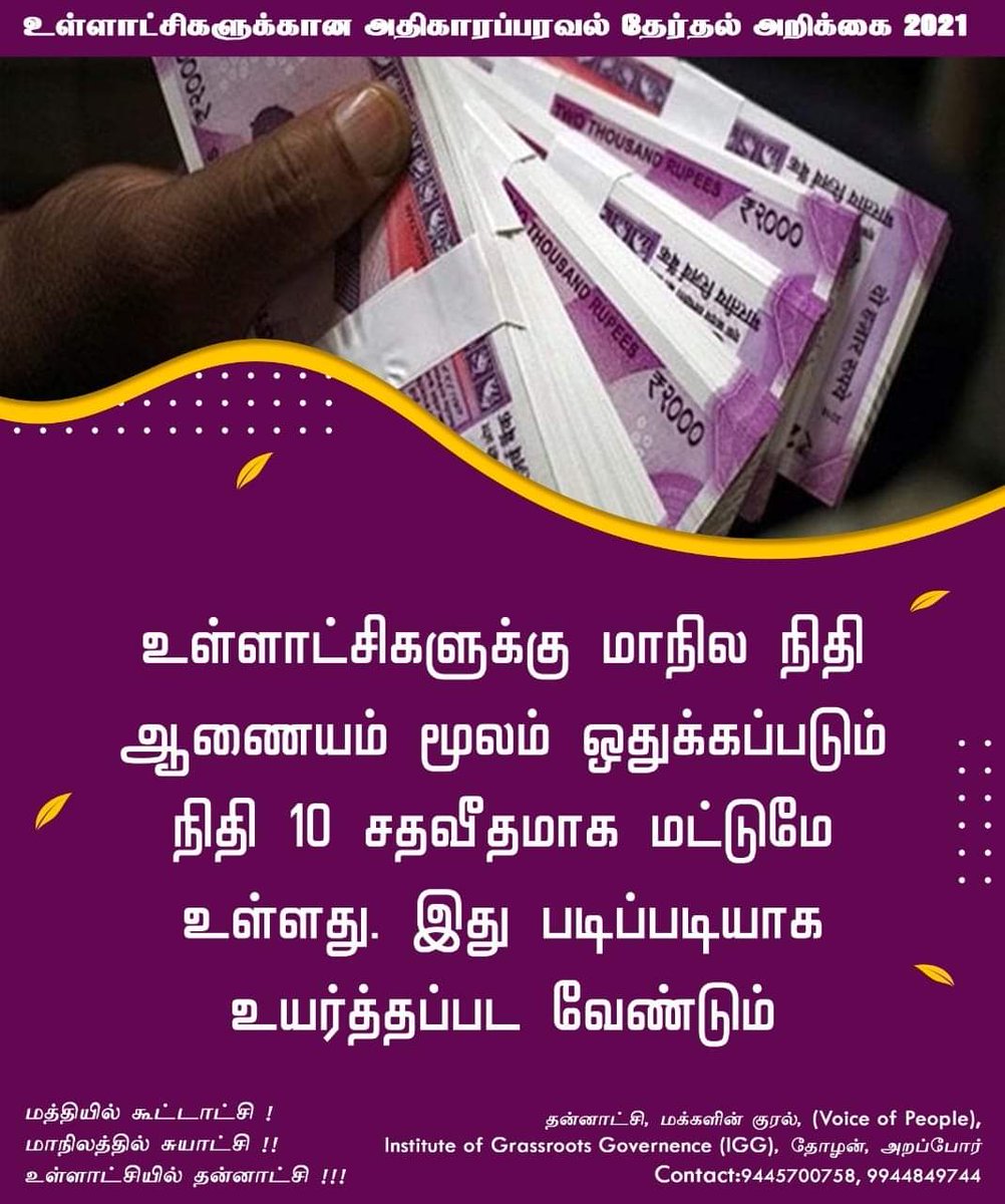 VoiceOfLocalGov's tweet photo. கேரளா தன் மாநில வருவாயிலிருந்து உள்ளாட்சிக்கு ஒதுக்கும் நிதி 40%
தமிழ்நாடு தன் வருவாயிலிருந்து உள்ளாட்சிக்கு ஒதுக்குவது வெறும்10%
நம் நிதியை உயர்த்த வலியுறுத்துவோம் வேட்பாளர்களிடம்
https://t.co/l4yfcwfoIb
#LocalGovernanceMatters
#DecentralizationManifesto2021
#உள்ளாட்சியின்குரல் https://t.co/38rzoG1FWu