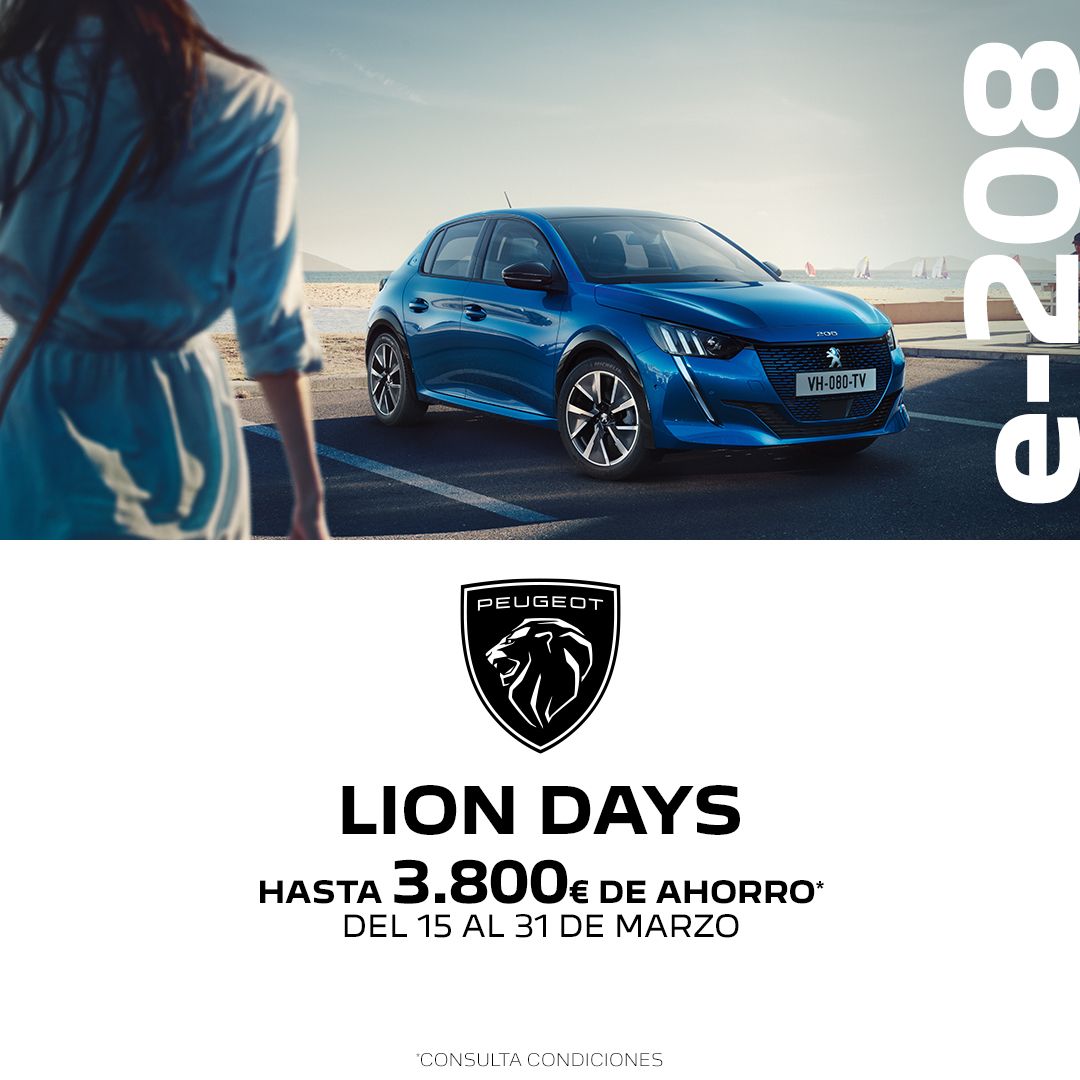 Talauto's tweet image. Ahorra hasta 3.800€ en vehículos nuevos y disfruta de ventajas exclusivas en seminuevos y posventa con los Lion Days de Peugeot ¡no esperes más!

Del 15 al 31 de marzo 
Hasta 3.800€ ahorro
Vehículos nuevos
Gama eléctrica 

¡Inscríbete ya! 👉 buff.ly/38La0aq