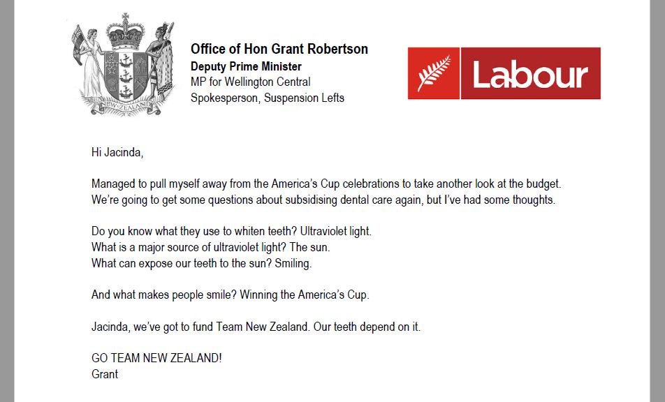 BeehiveLetters's tweet photo. Grant Robertson to Jacinda Ardern
RE: Dental Care in the Budget
#nzpol #satire https://t.co/1LE6UTGhUK
