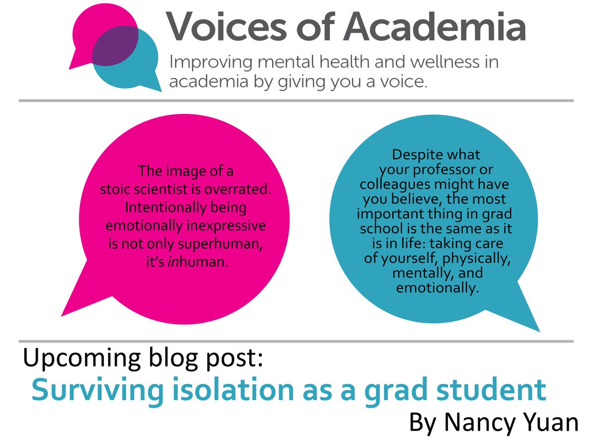 New blog Friday: Surviving Isolation as a Grad Student by Nancy Yuan (<a href="/fancynancyyuan/">Nancy</a>) 

"The image of a stoic scientist is overrated. Intentionally being emotionally inexpressive is not only superhuman, it's inhuman."

#AcademicMentalHealth #AcademicChatter