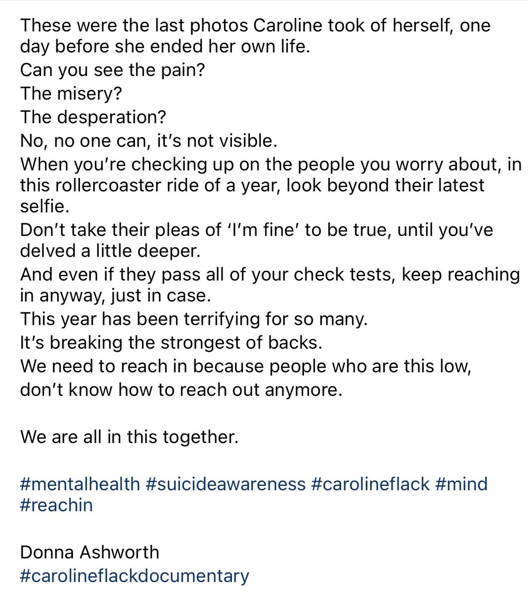 Donna_ashworth's tweet photo. Such a sad watch, so worth another share #CarolineFlack #CarolineFlackHerLifeAndDeath #BeKind #SuicideAwareness https://t.co/fwcqSeG7kY