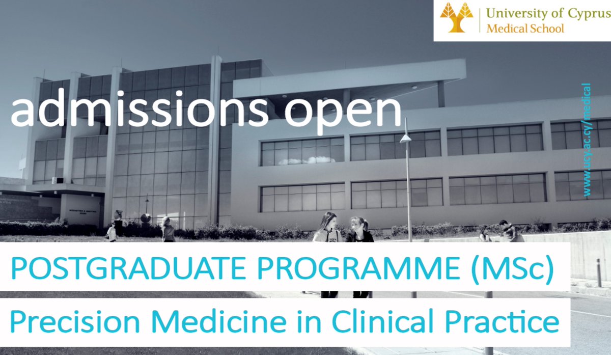 Applications are now open! POSTGRADUATE PROGRAMME (MSc) #PrecisionMedicine in Clinical Practice: ucy.ac.cy/medical/docume… *Programme Coordinator: Dr. Anastasia Constantinidou, constantinidou.anastasia@ucy.ac.cy, 22895231 @UCYMedical @UCYOfficial @ESOncology events