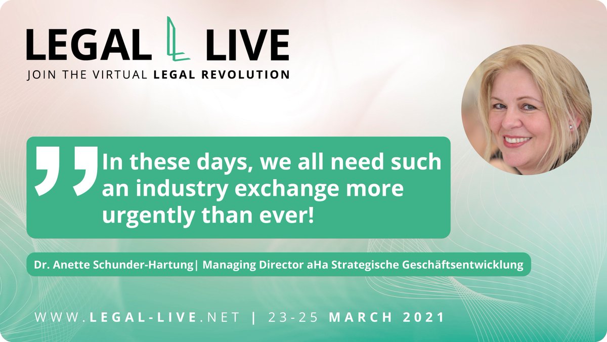 The success and satisfaction of our participants is our own success. We are always grateful to receive your honest feedback and are happy for any praise. Thank you <a href="/aHa_Zukunft/">Dr. iur. Anette Schunder-Hartung</a>!

Registration and detailed information on LEGAL-LIVE.net

#legallive