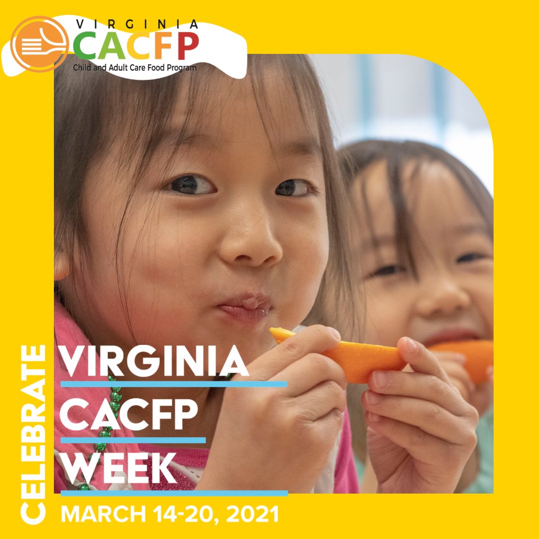 CACFPVirginia's tweet photo. CACFP is an indicator of quality care through nutritious meals served! Today we celebrate nutrition excellence in centers and homes in the CACFP! #vacacfp #qualitycare @vdoesnp https://t.co/uRKJ1vFrf1