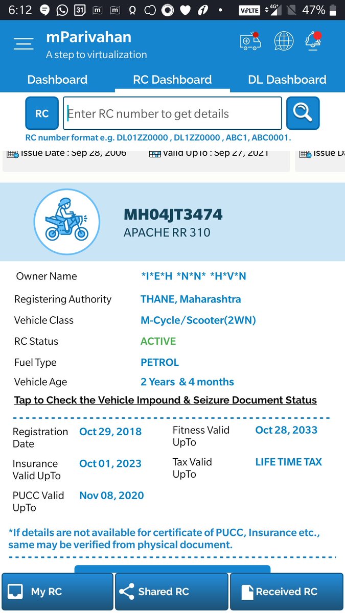 WeThane's tweet photo. Here you go, one more for you @ThaneCityPolice
What does the law say for using police sticker on private vehicle?
Also PUC is expired on 8 nov 2020 of this bike https://t.co/xp1VZsvPgt
