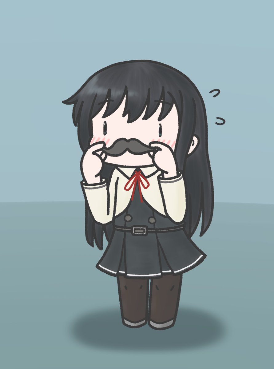 asashio (kancolle) ,asashio kai ni (kancolle) 1girl solo black hair long hair dress fake mustache pantyhose  illustration images