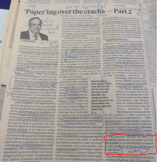 rehaanarora's tweet image. Do we need Independent Directors? Ex SEBI Chair M Damodaran asks in his column for @bsindia #Sharpreads #Goodreads #Governance #IndependentDirectors
Source: @bsindia