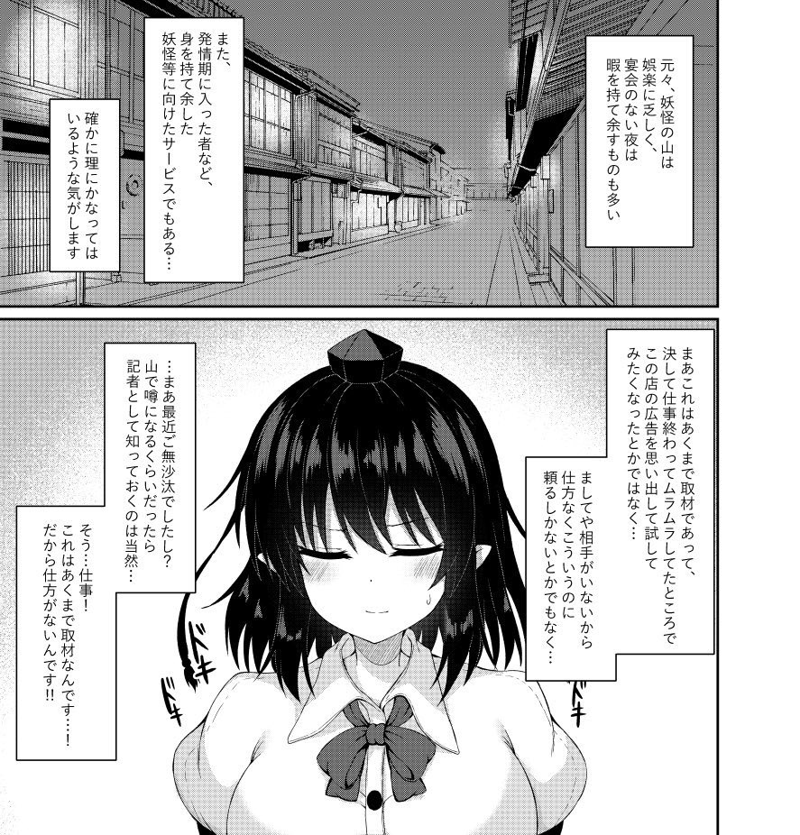 静岡例大祭の新刊です!
『これはあくまで取材なので!』
欲求不満な文ちゃんが、取材と称して里で噂の逆風俗店を利用して、段々それにハマっちゃうお話です
36P / 500円 / S01a
委託もあるので気になった方は良かったら是非!
よろしくお願いします!
メロン→ https://t.co/BoFabgU59P 