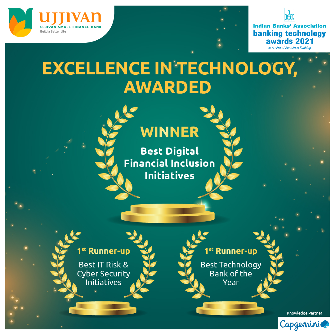 UjjivanBank's tweet photo. Thank You Indian Banks' Association for recognising us as a technology-driven new-age bank. The awards are a testament to our efforts in making banking more accessible.
#UjjivanBank #IndianBankAssociation #NewAgeBank #AnnualBankingTechnologyAwards #TechAwards2021 https://t.co/ePSF4YJd29