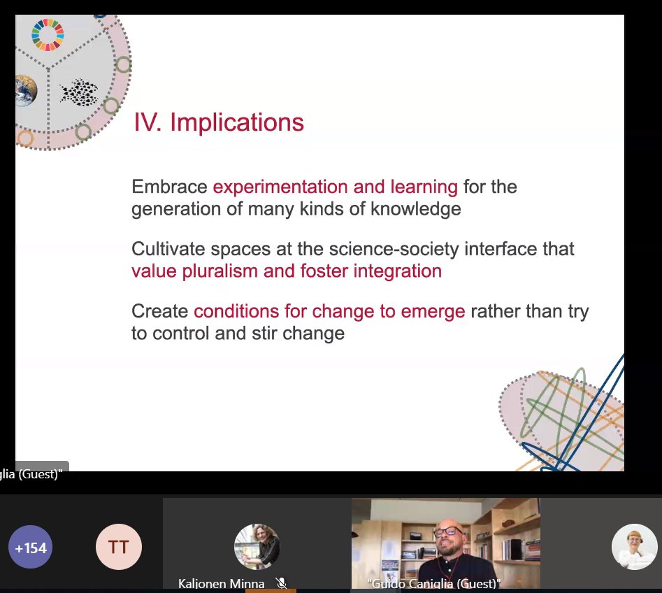 EevaPrimmer's tweet photo. Important reflections and messages on clarity &amp; messiness, organisation @ embeddedness in knowledge production in action oriented research by @GuidoCaniglia @KLIAustria  #ReflectWebinar @SYKEint https://t.co/IQzlG2fF0b