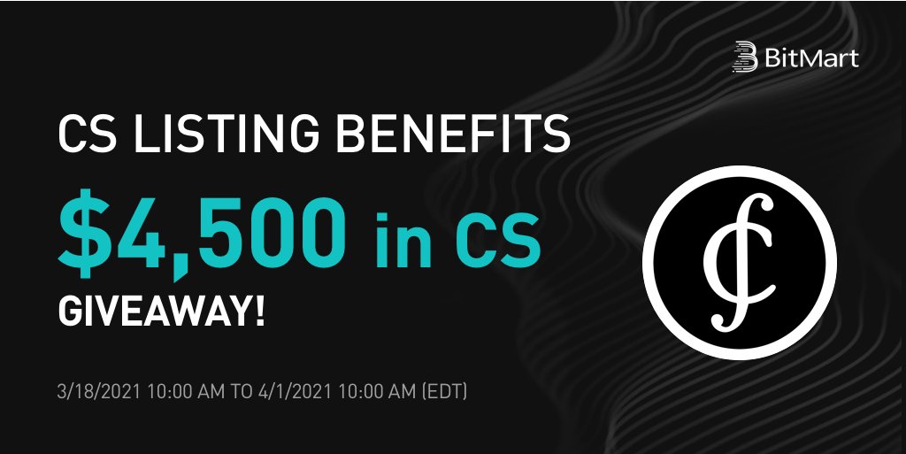 BitMartExchange's tweet image. 🎉BitMart has now opened the deposit feature for $CS @creditscom, CS/USDT pair is tradable @10AM EDT, Mar 18

🔥To celebrate the CS Listing, $4,500 in CS Giveaway!🔥

👉Deposit now：bitmart.com/balance/en
👉Details:  support.bmx.fund/hc/en-us/artic…