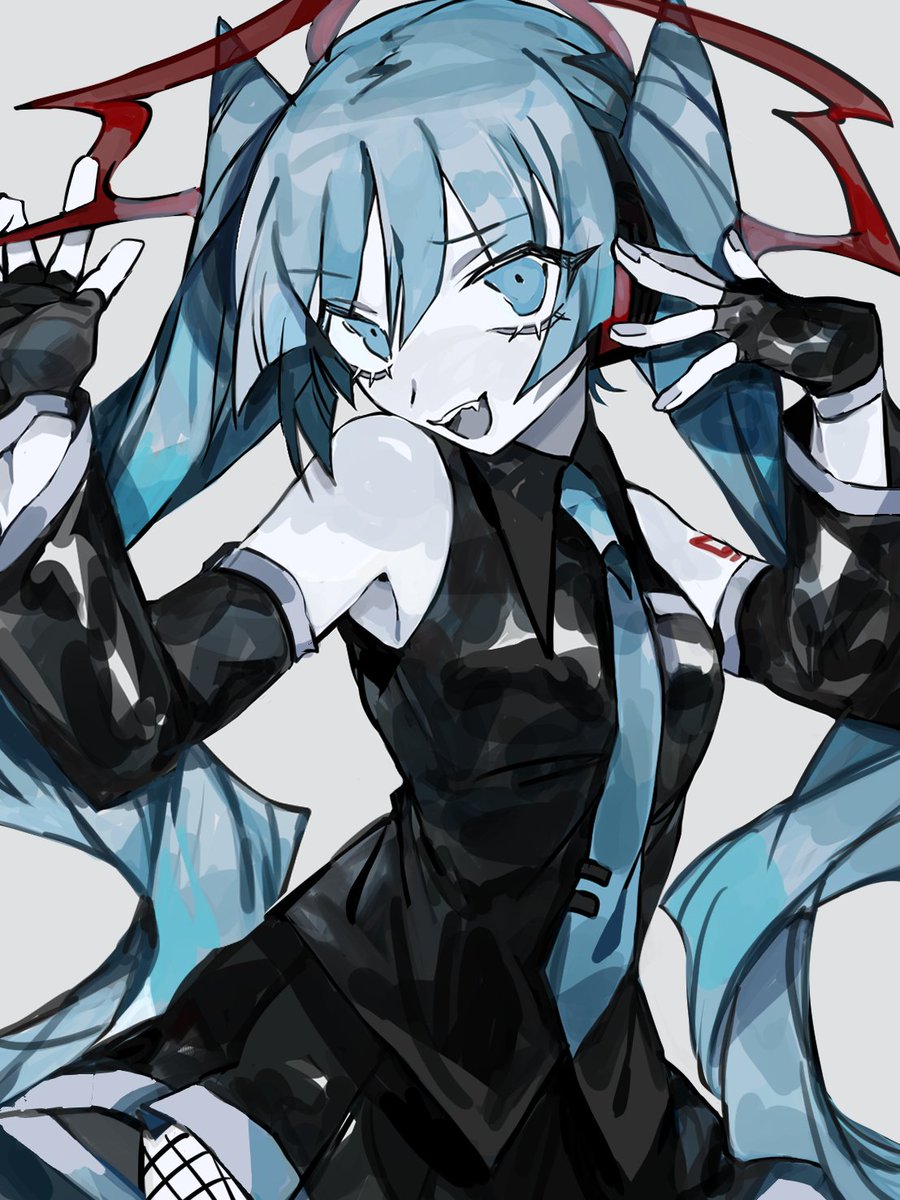 hatsune miku 1girl solo twintails necktie long hair gloves detached sleeves  illustration images