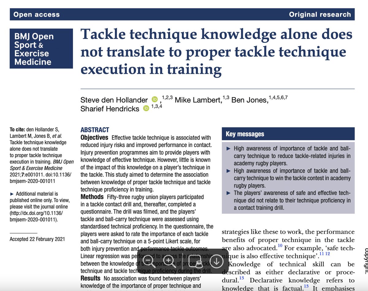 Sharief Hendricks 🇿🇦 (@sharief_h) on Twitter photo New Paper: Does declarative knowledge of safe and effective tackle techniques translate into the execution of safe and effective tackle techniques in training?<a href="/BMJOpenSEM/">BMJ Open Sport & Exercise Medicine</a> by <a href="/steve_dh1/">Steve den Hollander</a> <a href="/MikeLambert01/">Mike Lambert</a> <a href="/23Benjones/">Prof Ben Jones</a> bmjopensem.bmj.com/content/7/1/e0…🏉🔬 New Paper: Does declarative knowledge of safe and effective tackle techniques translate into the execution of safe and effective tackle techniques in training?<a href="/BMJOpenSEM/">BMJ Open Sport & Exercise Medicine</a> by <a href="/steve_dh1/">Steve den Hollander</a> <a href="/MikeLambert01/">Mike Lambert</a> <a href="/23Benjones/">Prof Ben Jones</a> bmjopensem.bmj.com/content/7/1/e0…🏉🔬