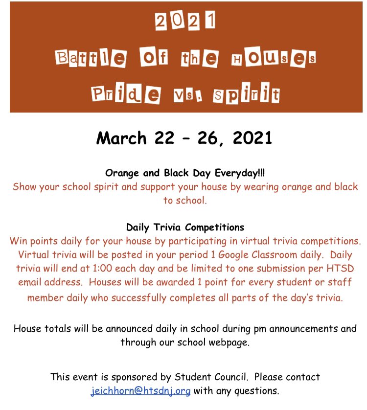 GMSstudentcounc's tweet photo. 2021 Battle of the Houses. Please see information below and don’t forget your Orange and black next week! https://t.co/epSD3T7kcU