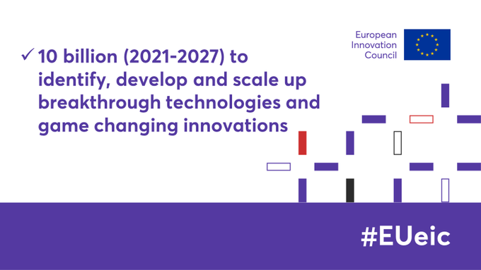 EC_StockholmRep's tweet image. Europeiska innovationsrådet EIC lanserades idag! Med över €10 miljarder i budget för 2021–2027 ska det nya EIC bidra till att omvandla forskningsresultat till affärsmöjligheter och utveckla visioner för tekniska och innovativa genombrott ➡ 
europa.eu/!tH78Ct  #EUeic