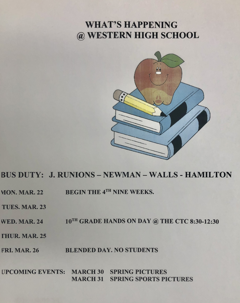 High school schedule March 22nd- 26th