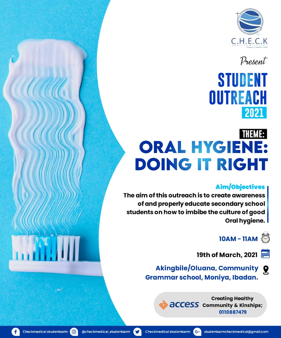 checkmedical's tweet photo. Tomorrow, over 600 students will be beneficiaries of our Outreach to a secondary school in Moniya. We will be sharing free toothpaste and toothbrushes as well as providing education on oral hygiene. RETWEET to create more awareness of this great Outreach. https://t.co/obsDVEve9a