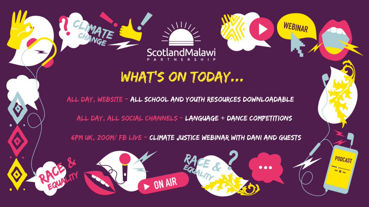 Thursday at the Youth Festival! This big event today is Young Voices on Climate Justice, airing tonight on <a href="/ScotlandMalawi/">Scotland Malawi Partnership</a> Facebook Live OR book the Zoom here!: bit.ly/30TiwQr