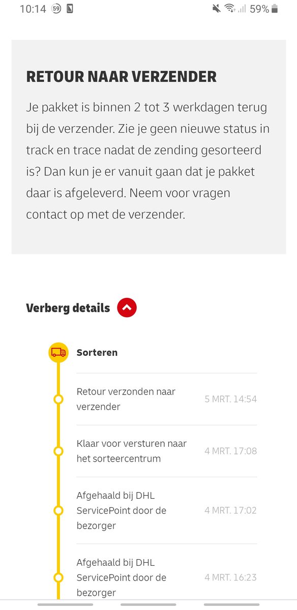 Hoe kan het dat mijn @DHLNL retourzending 13 dagen geleden is verzonden, maar nogsteeds niet is ontvangen door de winkel? Heb hier al over nagevraagd..