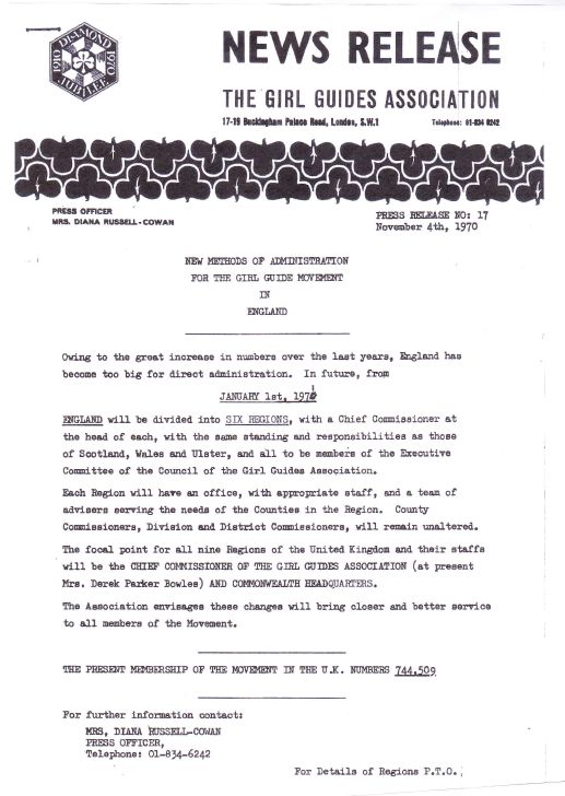You know it's our 50th Anniversary this year, and we've delved into the archives and found some brilliant flashbacks from 1971! Here's the Press Release from HQ announcing that Girlguiding in England would be divided into six regions. #ThrowbackThursday