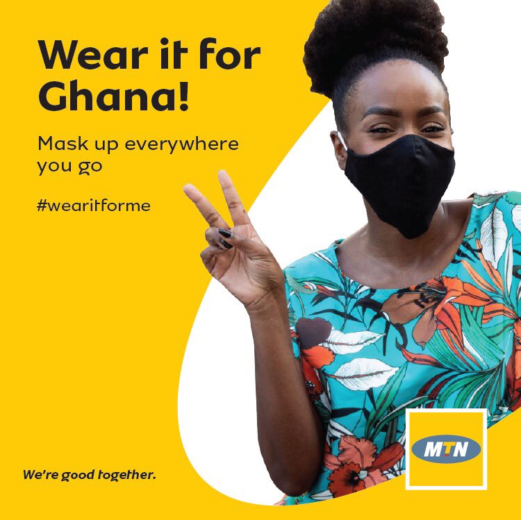 MTNGhana's tweet image. Together, we can stop the spread of COVID-19. Stay safe and keep wearing a mask everywhere you go. 
#wearitforme #wearitforghana