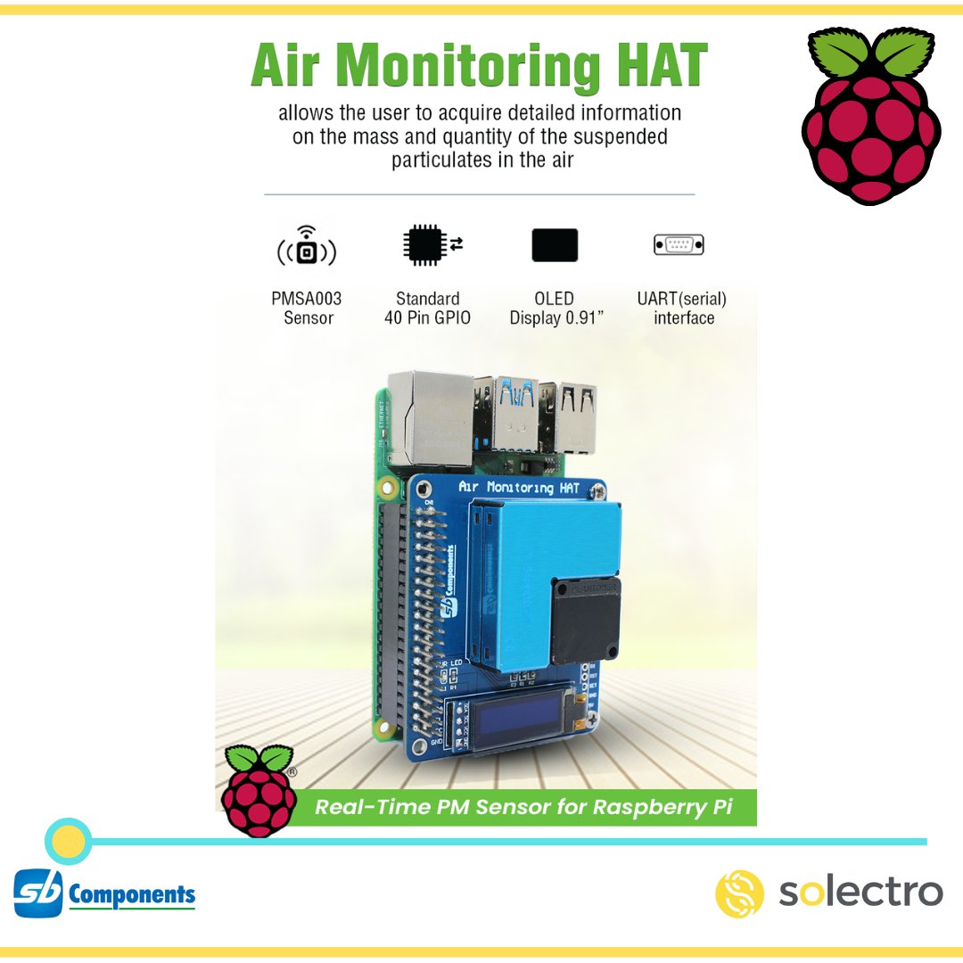 solectroshop's tweet photo. Este #sensorPM portátil para la #Raspberry Pi, te proporciona el nivel de cantidad de partículas suspendidas a tiempo real. (PM1.0, PM2.5, PM10) 💨
➡️https://t.co/XHDahkdKZM
#calidaddelaire #PMSensor #airquaility #airmonitoringHAT #airmonitoring #RaspberryPiHAT #RaspberryPi https://t.co/nkWsSrhhIw