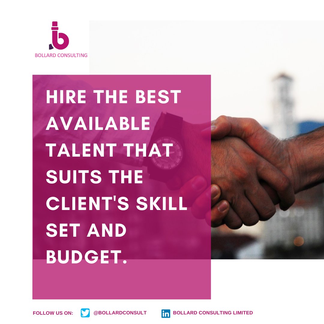 BollardConsult's tweet photo. When looking to hire, hire the best available talent that suits the client's skill set and budget.
#bollardconsulting #HRworkforce #HRconsulting #recruitment https://t.co/46jYX0H9V0