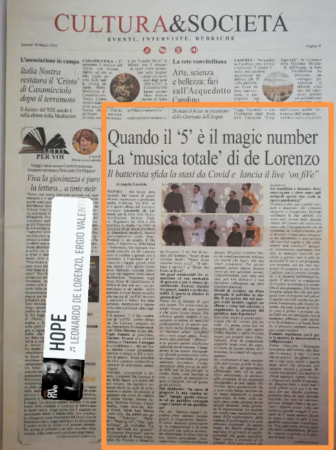 Leonardo De Lorenzo oggi intervistato sul Cronache di Napoli! #leonardodelorenzo #onfive #alfamusic #cronachedinapoli #jazz #intervista #synpress44 #press