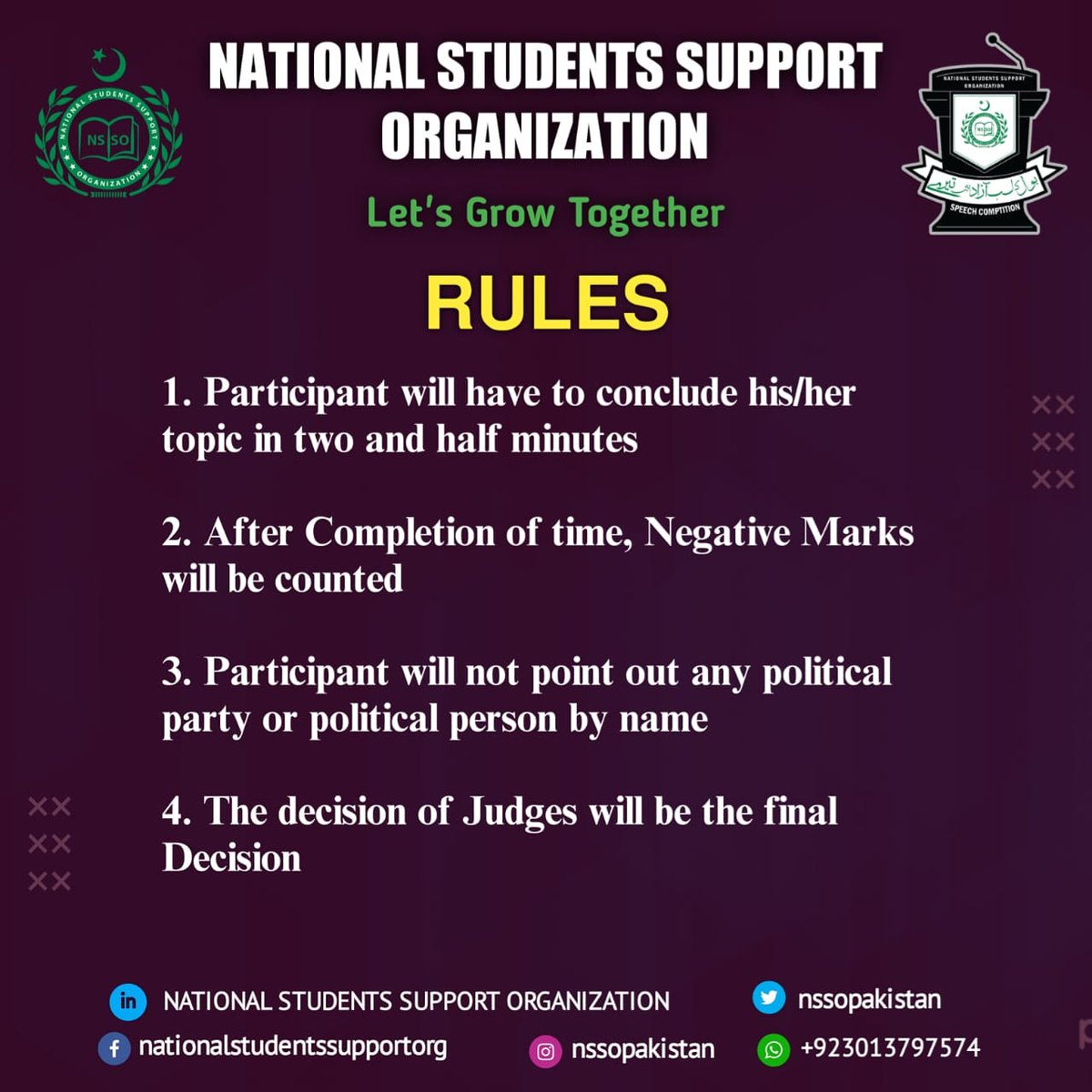 NSSOPakistan's tweet photo. Ladies &amp; Gentlemen

Here the team National Students Support Organization is going to announce the Rules for our Upcoming Grand Speech Competition named as
بول کہ لب آزاد ہیں تیرے

#SpeechCompetition
#NSSOPakistan
#letsgrowtogether
#NationalStudentsSupportOrganization https://t.co/CBV4bctjJ4