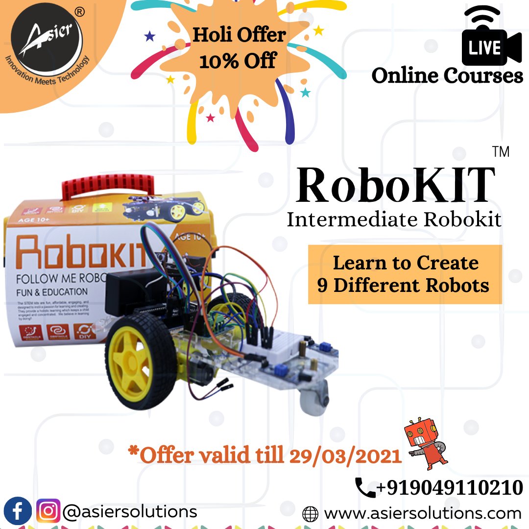 AsierSolutions's tweet photo. Wish to build your own Robot? Here is a way where you can go ahead and build the best #Robot. This kit includes 9 class for 45 days.
To order your Robokit visit our website at https://t.co/JN6aCYneiv or call us on +919049110210.

#asiersolutions #edutech #robotics #robotics #stem https://t.co/xiN9AaZ5h4