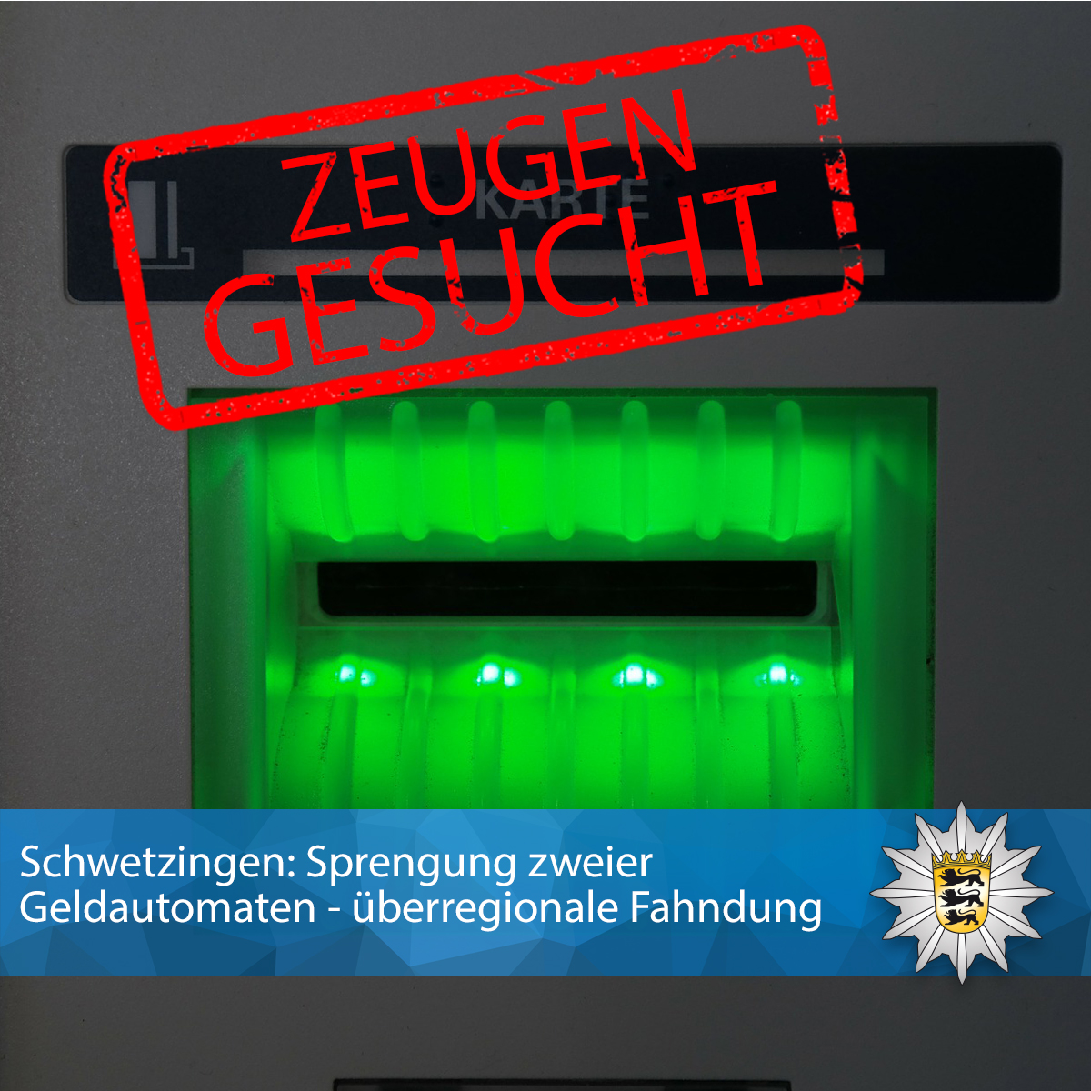 PolizeiMannheim's tweet photo. #Zeugengesucht!
❗ #Schwetzingen: #Sprengung zweier Geldautomaten - überregionale Fahndung mit @Polizei_KA, @PolizeiHN, @PP_Rheinpfalz, @Polizei_SuedHE
https://t.co/GBoZ3phfvd https://t.co/UPUJsBjrxl